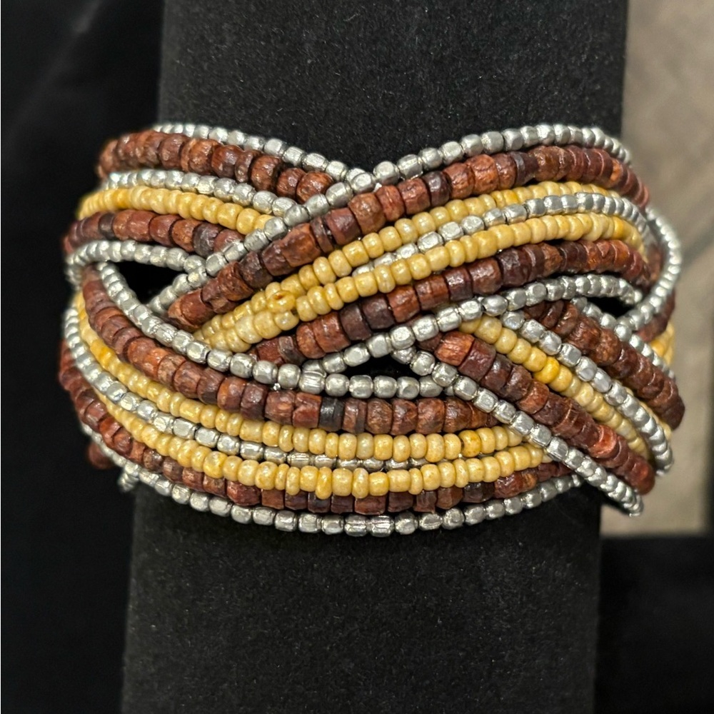Silver and Brown Beaded Bracelet